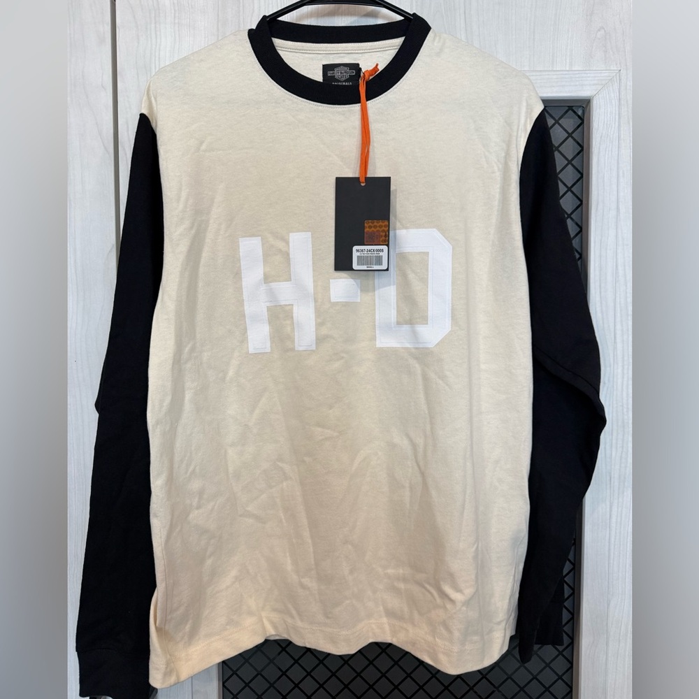 Harley Davidson Men’s Small oversized LS tshirt NWT HD TWO-TONED RINGER CREAM